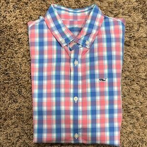 Vineyard Vines Kids Pink and Blue Plaid Button Down Shirt